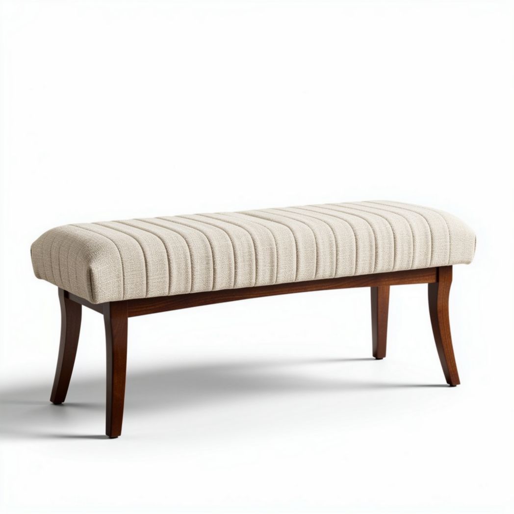 Upholstered bench with wooden legs in cream color 120 x 40 x 45cm