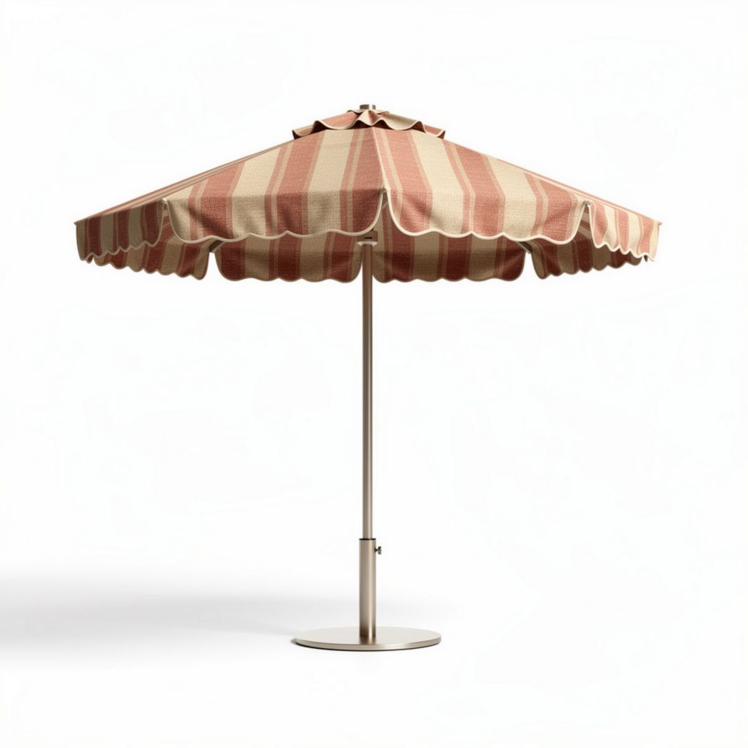 Striped outdoor umbrella with steel frame and 250cm diameter canopy