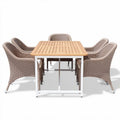 Outdoor dining table set with woven rattan chairs and wooden tabletop 150 x 90 x 75cm