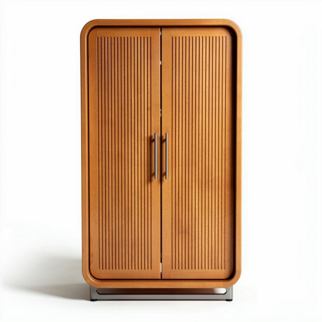 Wooden cabinet with ribbed doors and metal handles 90 x 50 x 180cm