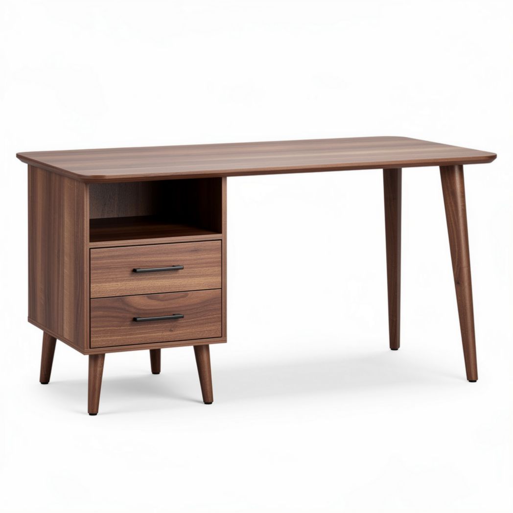 Wooden modern desk with two drawers and open shelf for home office 120 x 60 x 75cm