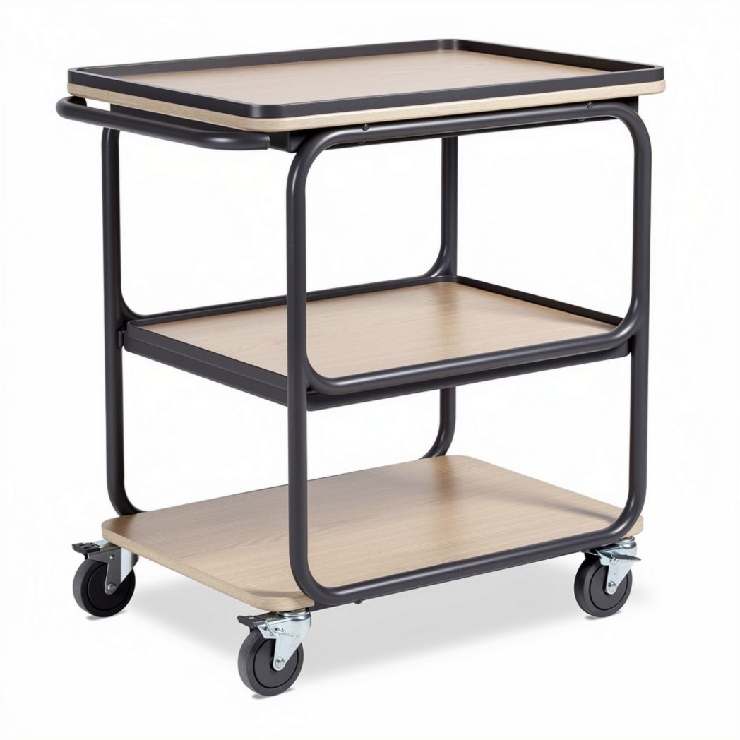 Rolling utility cart with wooden shelves and metal frame 60 x 40 x 80cm