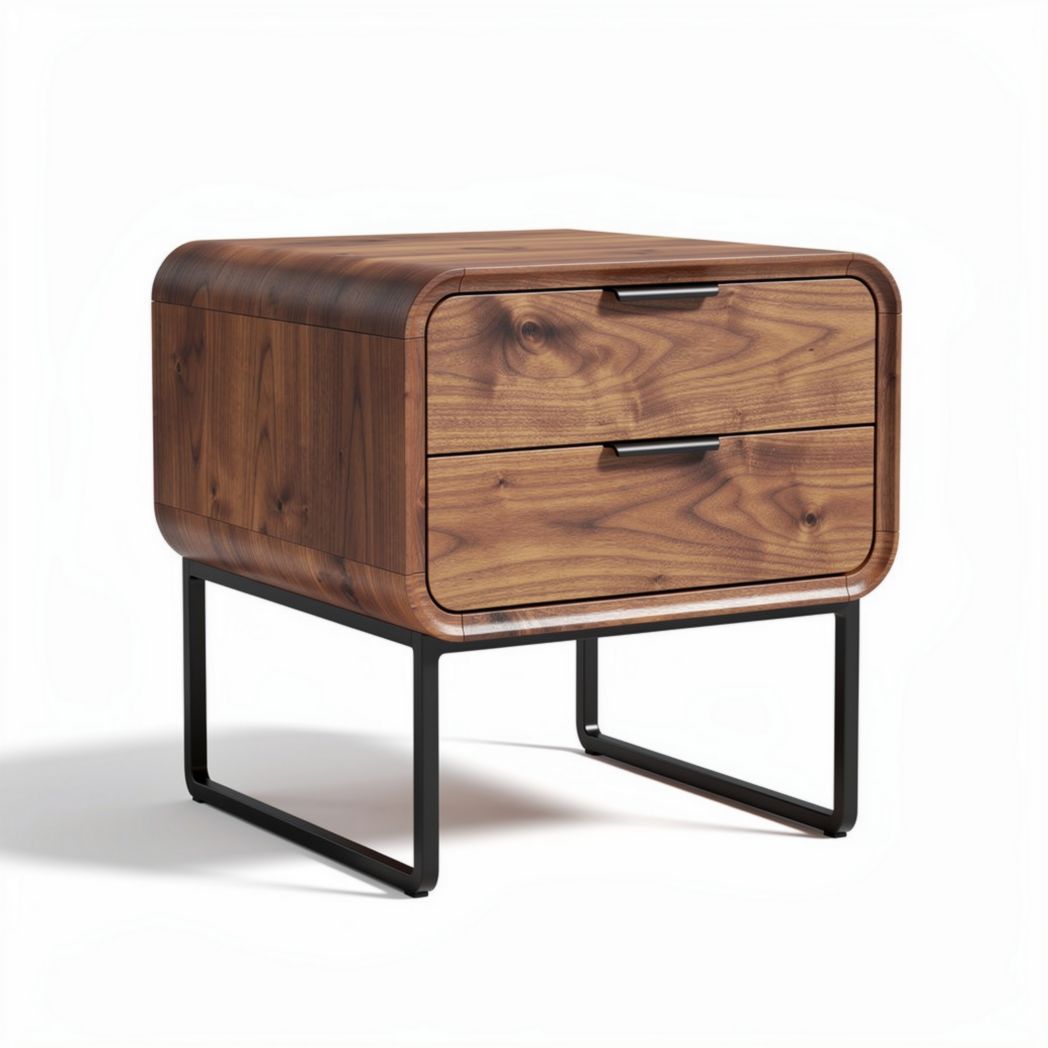 Wooden nightstand with two drawers and metal legs 50 x 50 x 45cm