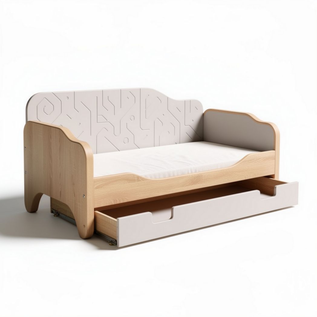 Wooden toddler bed with storage drawer and modern design 135 x 75 x 70cm