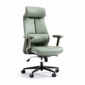 Ergonomic office chair in green leather with adjustable height and lumbar support