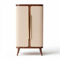 Wooden storage cabinet with ribbed cream doors and gold handles 90 x 50 x 130cm