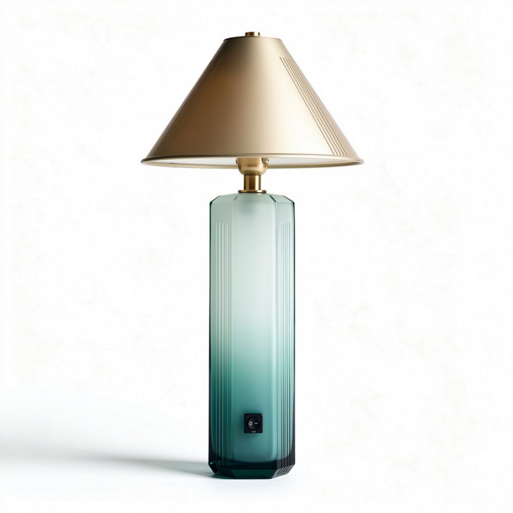 Glass table lamp with gold shade and ombre design 30 x 15 x 45cm