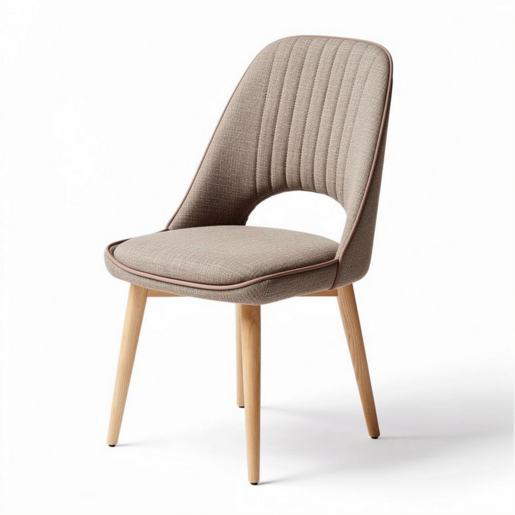 Fabric dining chair with wooden legs in light beige 45 x 50 x 85cm