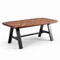 Wooden dining table with geometric pattern and metal legs 180 x 90 x 75cm