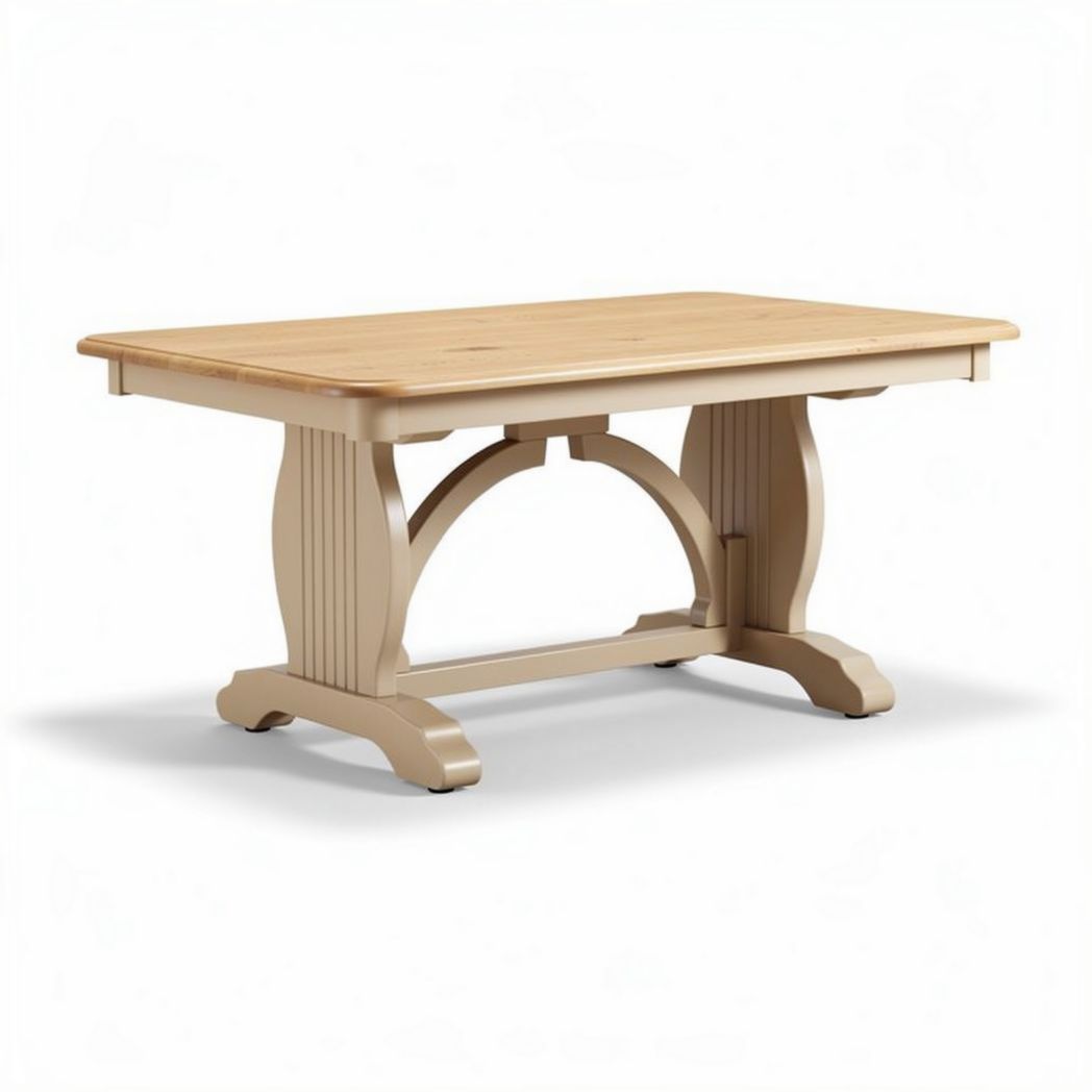 Wooden farmhouse dining table with beige finish 160 x 80 x 75cm