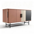 Modern sideboard with three drawers and metal legs in rose gold and black finish